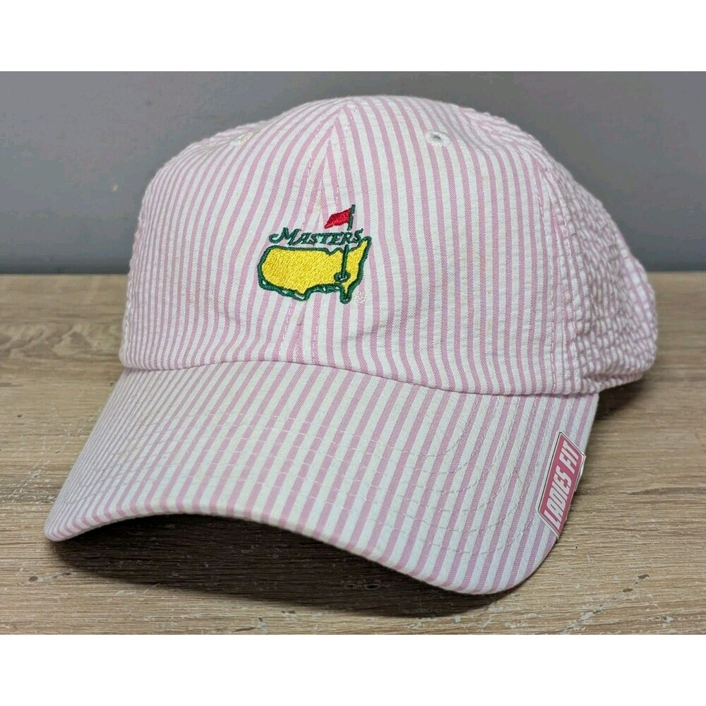 Masters Golf Womens Pink and White Stripe Hat Rare Style Seersucker Fabric